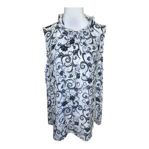 Violet + Claire Sleeveless Mock Neck Top Ivory Black Scroll Print Women‎ XL NWT